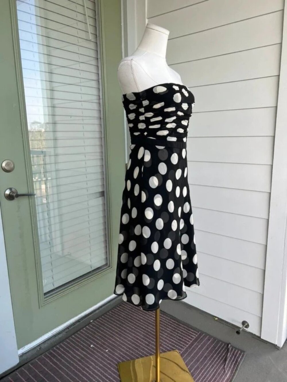 Vintage silk chiffon strapless polka dot dress - Picture 2 of 3